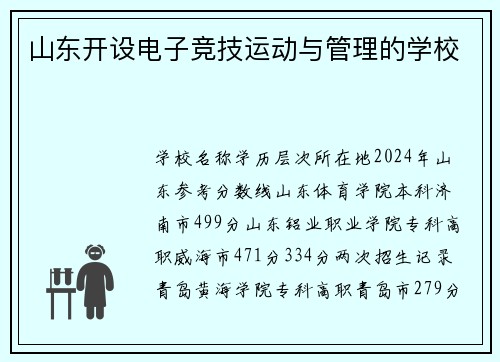 山东开设电子竞技运动与管理的学校